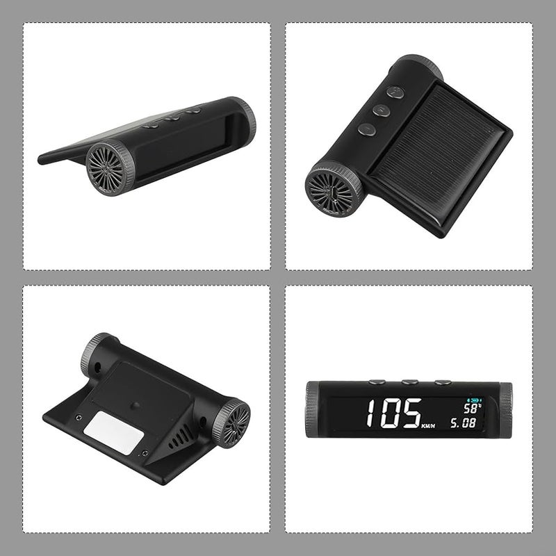 Solar Powered Wireless Car HUD GPS Speedometer Temperature Display Black - Image 5